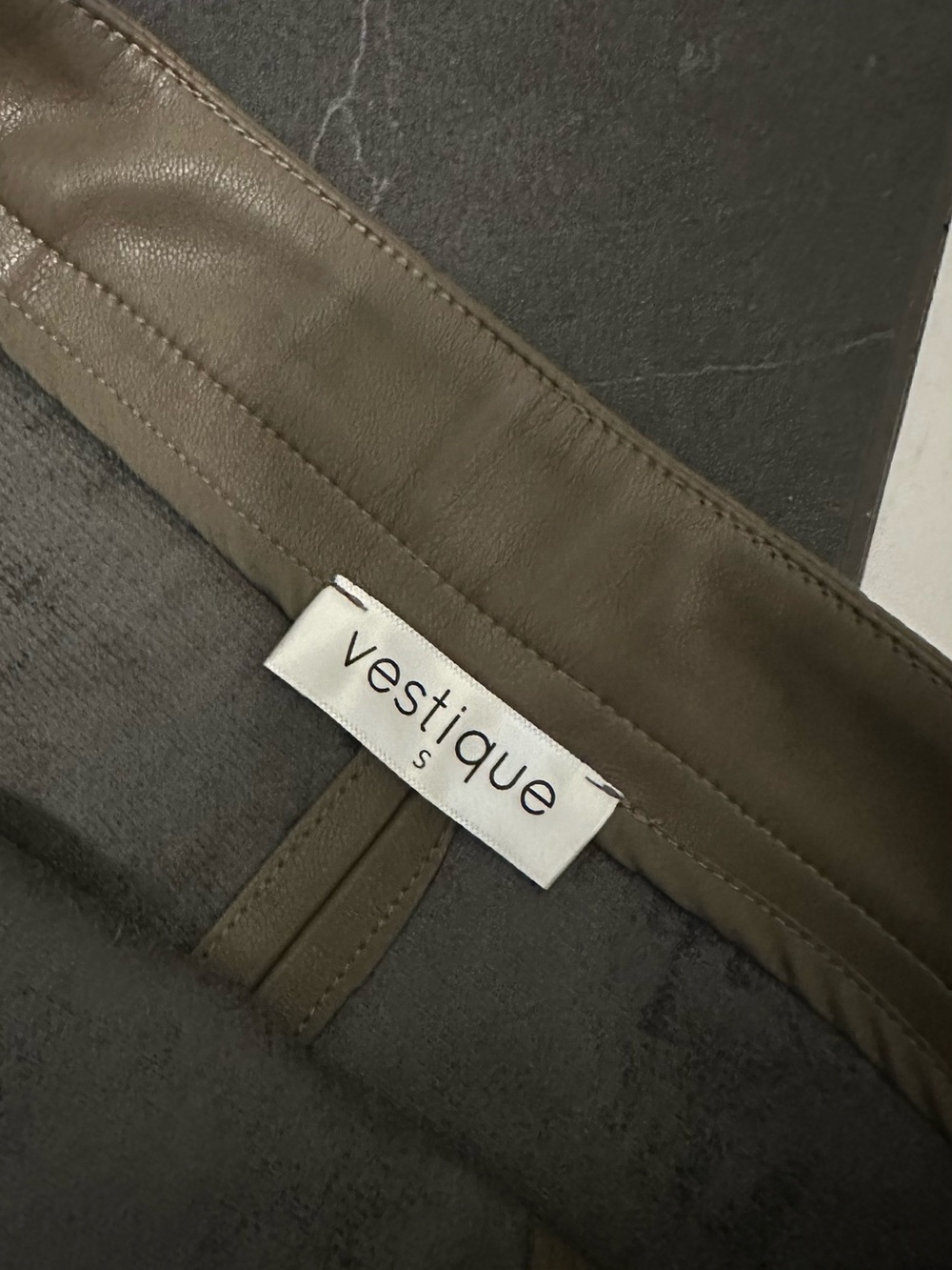 Olive Green Faux Leather Pencil Skirt with Front Slit - Picture 5 of 8